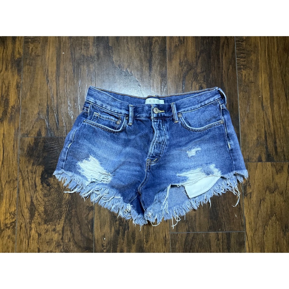 We The Free Free People Distressed Denim Shorts Blue Button Fly Cut Offs Size 26